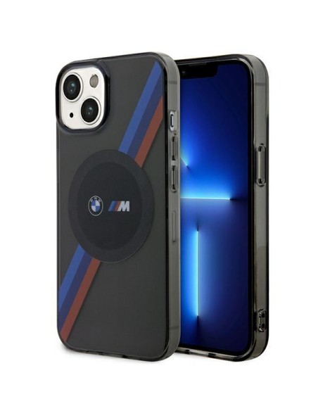 BMW Tricolor Stripes MagSafe dėklas iPhone 14 - pilkas BMW Tricolor Stripes MagSafe dėklas iPhone 14 - pilkas