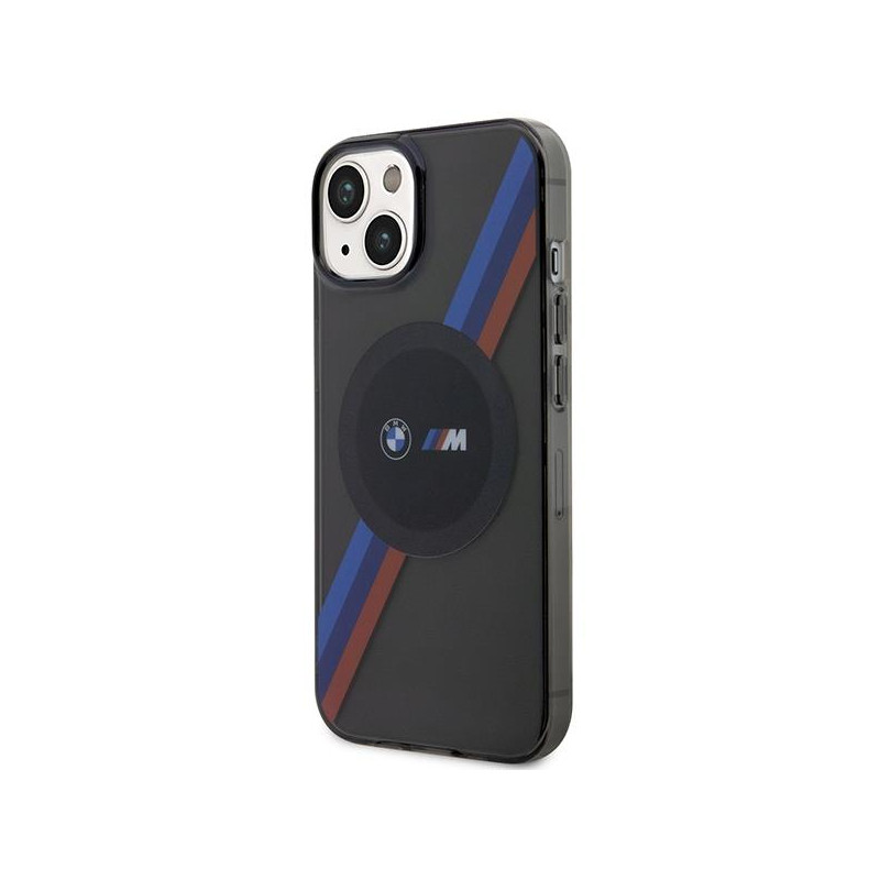 BMW Tricolor Stripes MagSafe dėklas iPhone 14 - pilkas