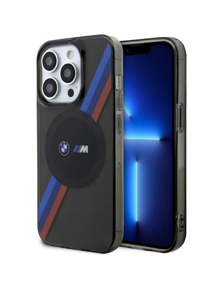 BMW Tricolor Stripes MagSafe dėklas iPhone 14 Pro Max - pilkas BMW Tricolor Stripes MagSafe dėklas iPhone 14 Pro Max - pilkas