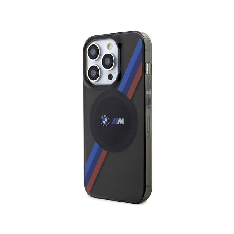 BMW Tricolor Stripes MagSafe dėklas iPhone 14 Pro Max - pilkas