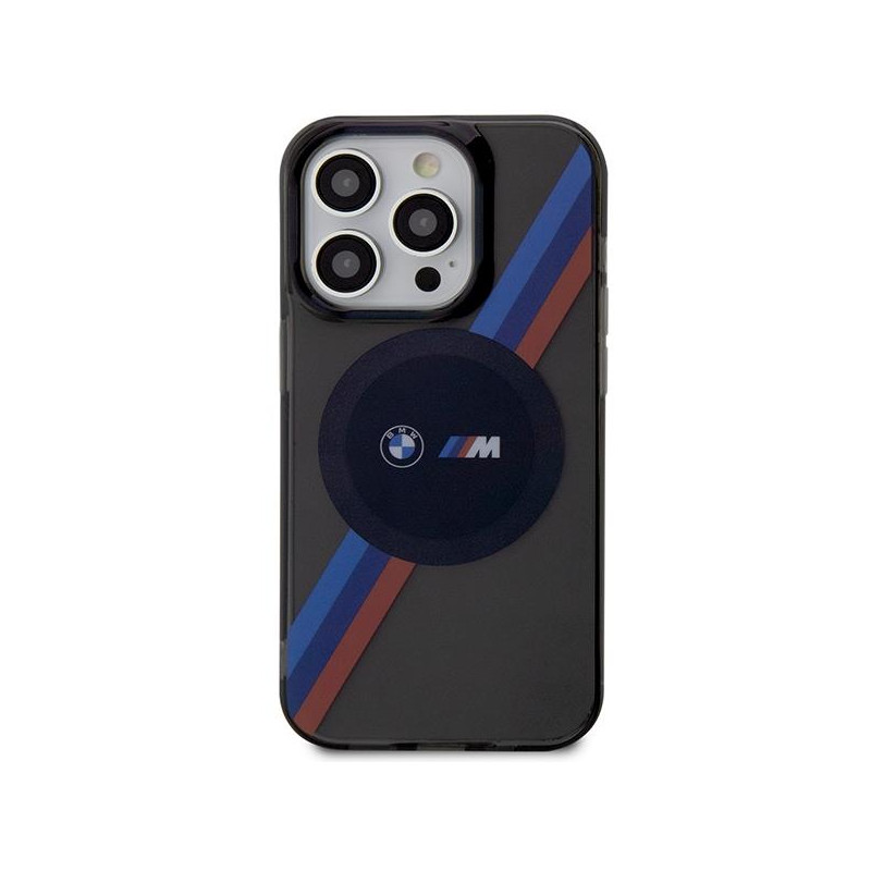 BMW Tricolor Stripes MagSafe dėklas iPhone 14 Pro Max - pilkas