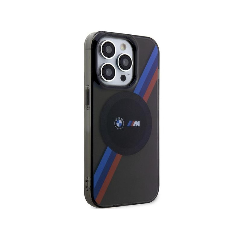 BMW Tricolor Stripes MagSafe dėklas iPhone 14 Pro Max - pilkas