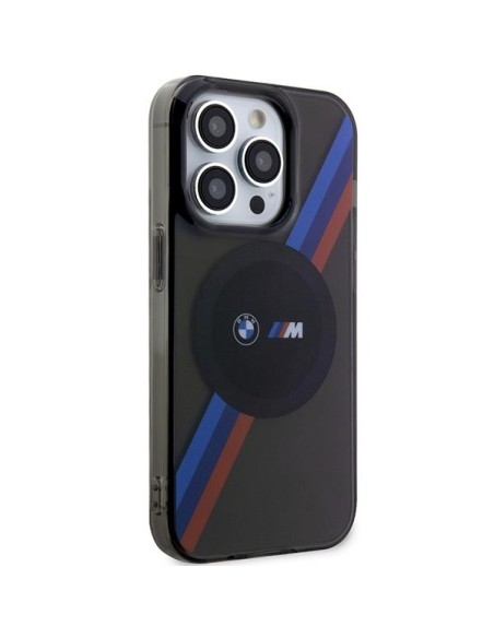 BMW Tricolor Stripes MagSafe dėklas iPhone 14 Pro Max - pilkas BMW Tricolor Stripes MagSafe dėklas iPhone 14 Pro Max - pilkas