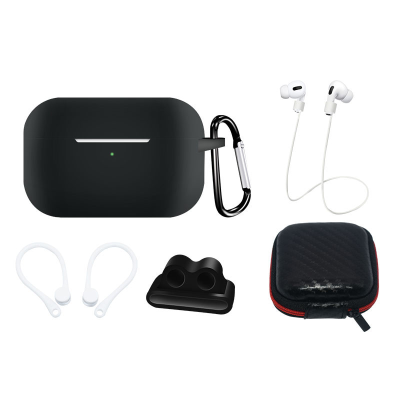 „AirPods Pro 2“ / „AirPods Pro 1“ silikoninių dėklų rinkinys + dėklas / ausies kabliukas / kaklo dirželis / laikrodžio d...
