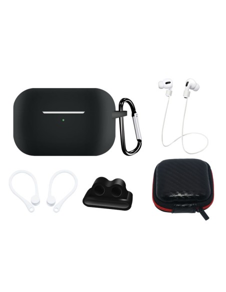 „AirPods Pro 2“ / „AirPods Pro 1“ silikoninių dėklų rinkinys + dėklas / ausies kabliukas / kaklo dirželis / laikrodžio d...