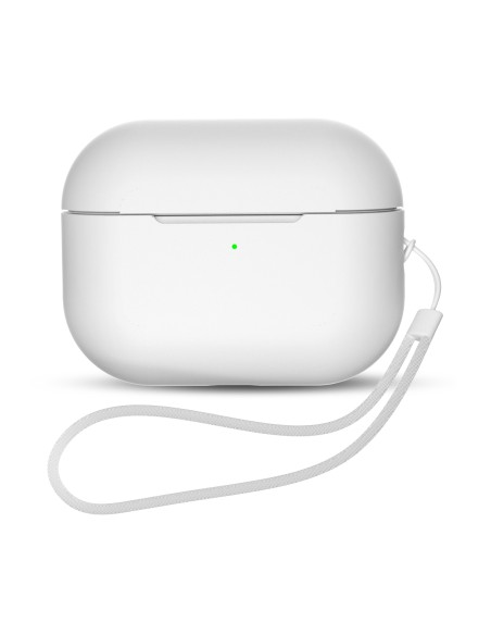 „AirPods Pro 2“ / „AirPods Pro 1“ silikoninis dėklas + riešo dirželis – baltas „AirPods Pro 2“ / „AirPods Pro 1“ silikoninis dėklas + riešo dirželis – baltas