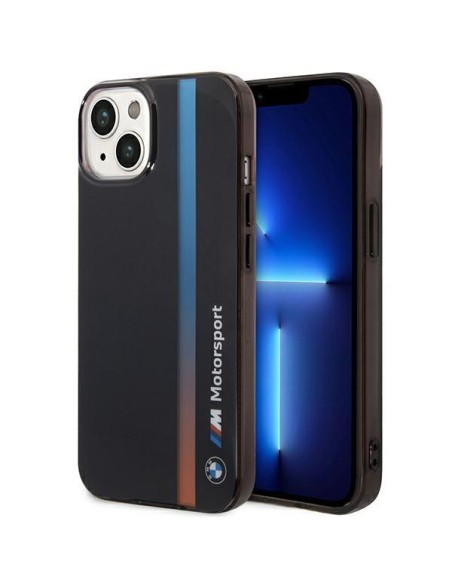 BMW IML Tricolor Stripe dėklas iPhone 14 - juodas BMW IML Tricolor Stripe dėklas iPhone 14 - juodas