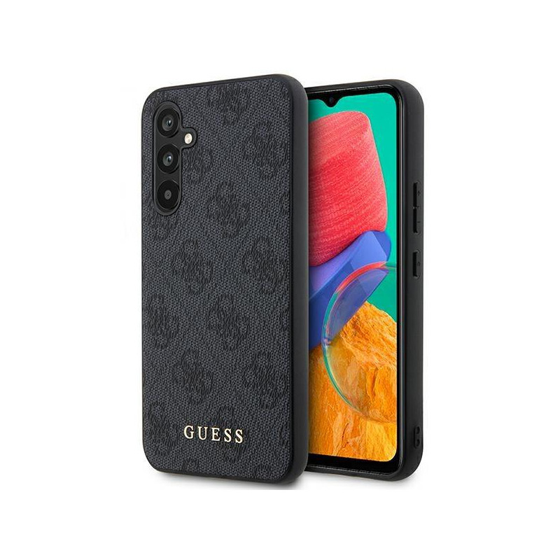 Guess 4G Metal Gold Logo dėklas, skirtas Samsung Galaxy A54 5G - pilkas