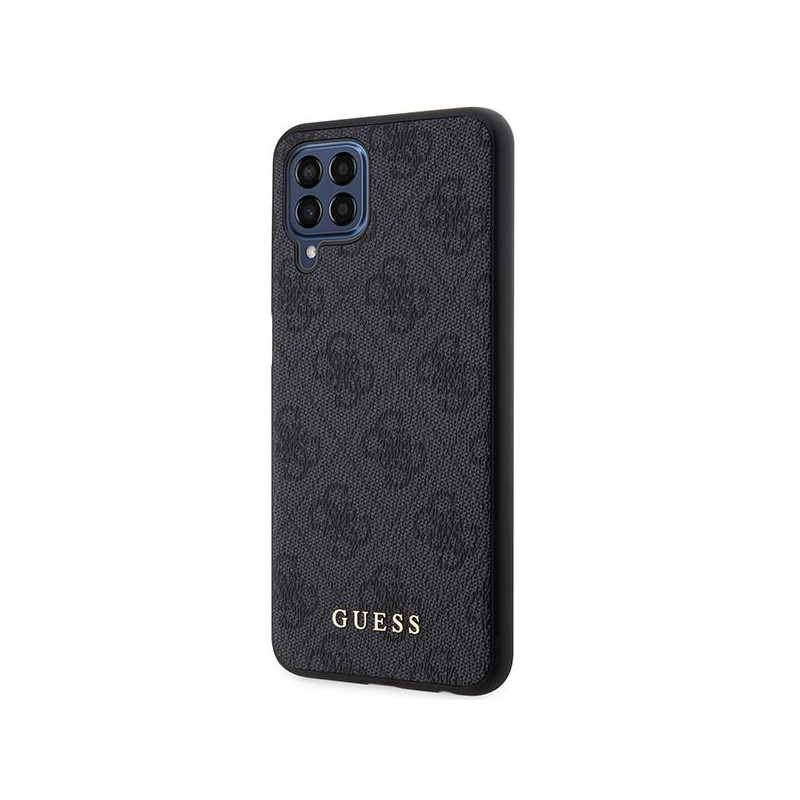Guess 4G Metal Gold Logo dėklas, skirtas Samsung Galaxy M33 5G - pilkas