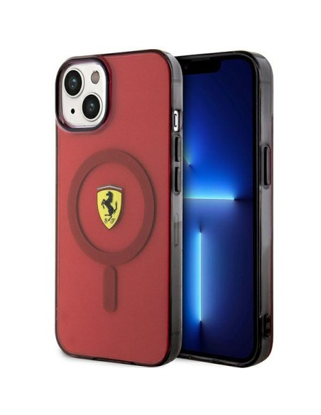 Ferrari Translucent MagSafe dėklas iPhone 14 - raudonas Ferrari Translucent MagSafe dėklas iPhone 14 - raudonas