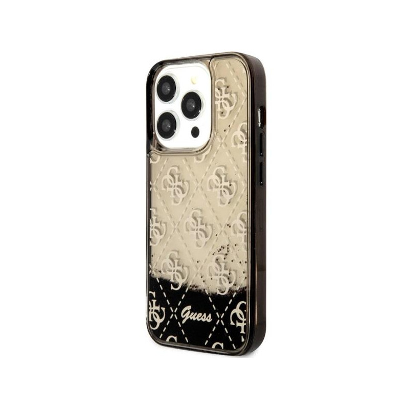 Guess Liquid Glitter 4G Transculent dėklas iPhone 14 Pro - juodas