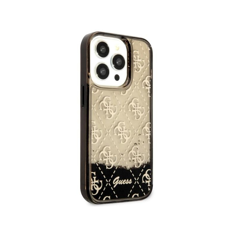Guess Liquid Glitter 4G Transculent dėklas iPhone 14 Pro - juodas