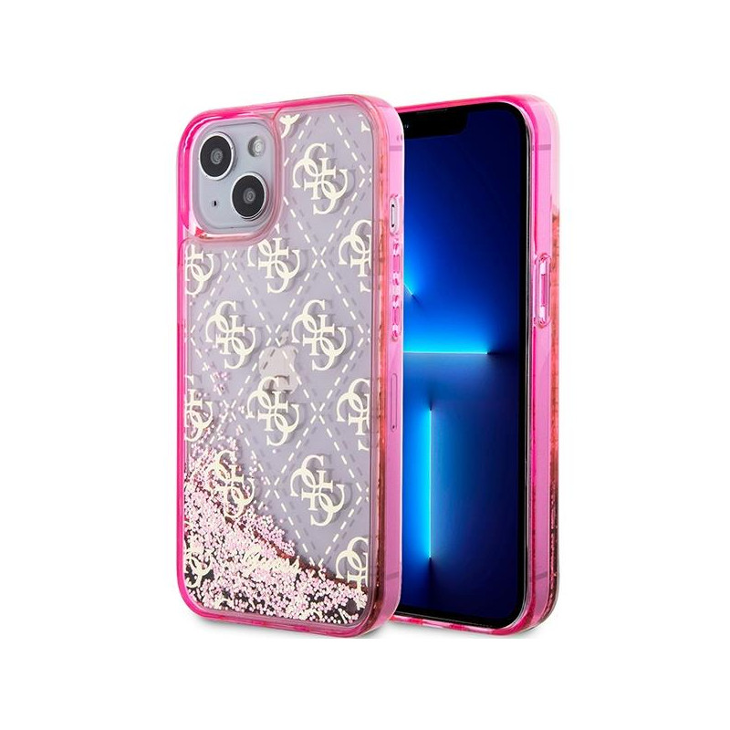 Guess Liquid Glitter 4G Transculent dėklas iPhone 14 - rožinis