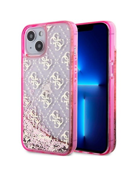 Guess Liquid Glitter 4G Transculent dėklas iPhone 14 - rožinis Guess Liquid Glitter 4G Transculent dėklas iPhone 14 - rožinis