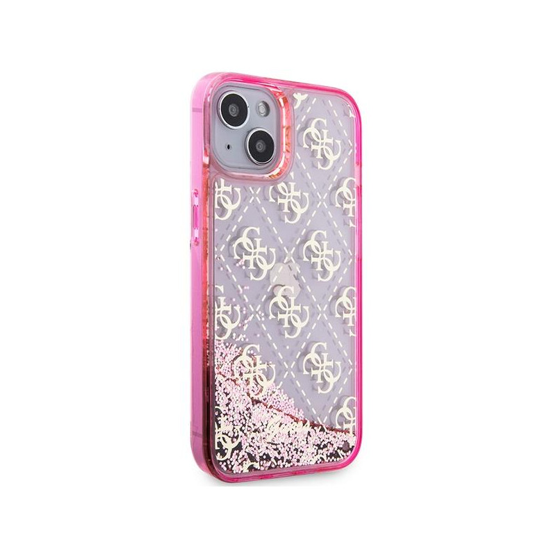 Guess Liquid Glitter 4G Transculent dėklas iPhone 14 - rožinis