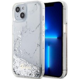 Guess Liquid Glitter Marble dėklas iPhone 14 - baltas