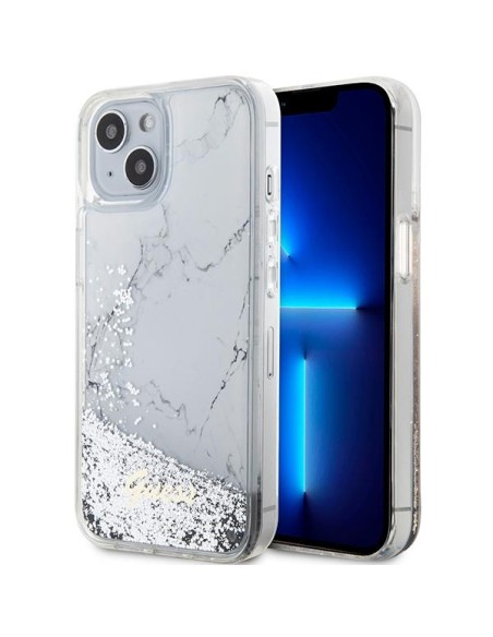 Guess Liquid Glitter Marble dėklas iPhone 14 - baltas Guess Liquid Glitter Marble dėklas iPhone 14 - baltas