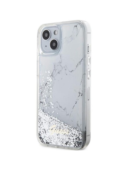 Guess Liquid Glitter Marble dėklas iPhone 14 - baltas Guess Liquid Glitter Marble dėklas iPhone 14 - baltas