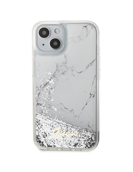 Guess Liquid Glitter Marble dėklas iPhone 14 - baltas Guess Liquid Glitter Marble dėklas iPhone 14 - baltas