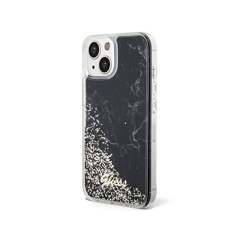 Guess Liquid Glitter Marble dėklas iPhone 14 - juodas