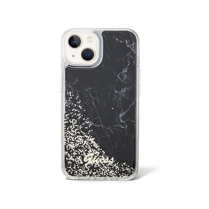 Guess Liquid Glitter Marble dėklas iPhone 14 - juodas