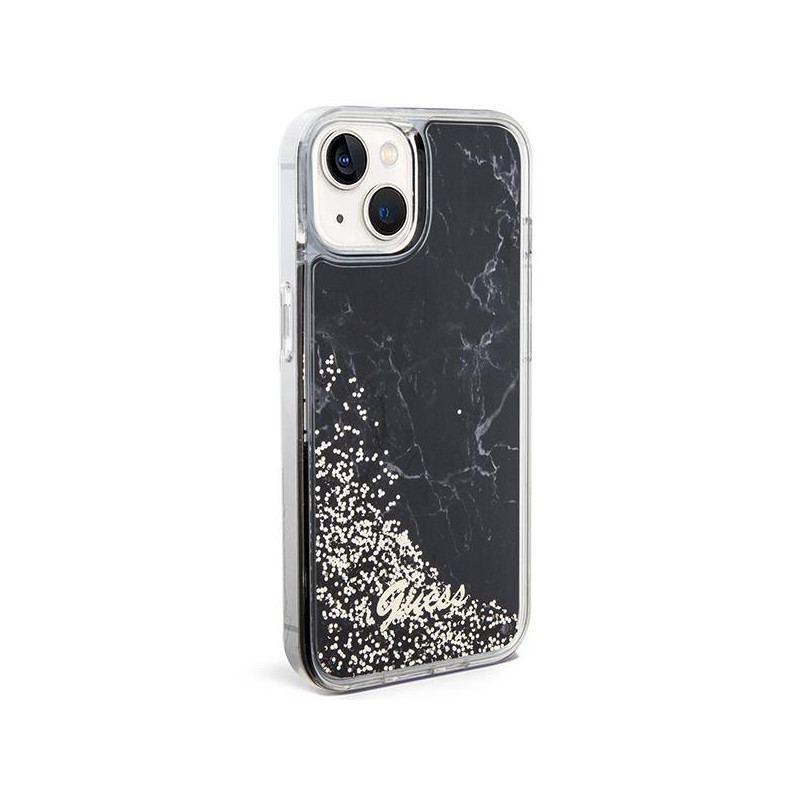 Guess Liquid Glitter Marble dėklas iPhone 14 - juodas