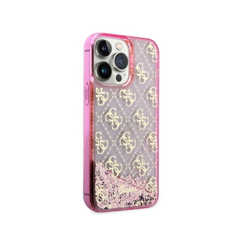 Guess Liquid Glitter 4G Transculent dėklas, skirtas iPhone 14 Pro Max - rožinis