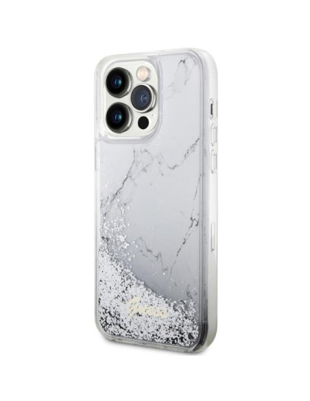 Guess Liquid Glitter Marble dėklas, skirtas iPhone 14 Pro Max - baltas Guess Liquid Glitter Marble dėklas, skirtas iPhone 14 Pro Max - baltas