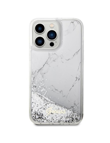 Guess Liquid Glitter Marble dėklas, skirtas iPhone 14 Pro Max - baltas Guess Liquid Glitter Marble dėklas, skirtas iPhone 14 Pro Max - baltas