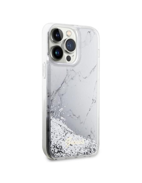 Guess Liquid Glitter Marble dėklas, skirtas iPhone 14 Pro Max - baltas Guess Liquid Glitter Marble dėklas, skirtas iPhone 14 Pro Max - baltas