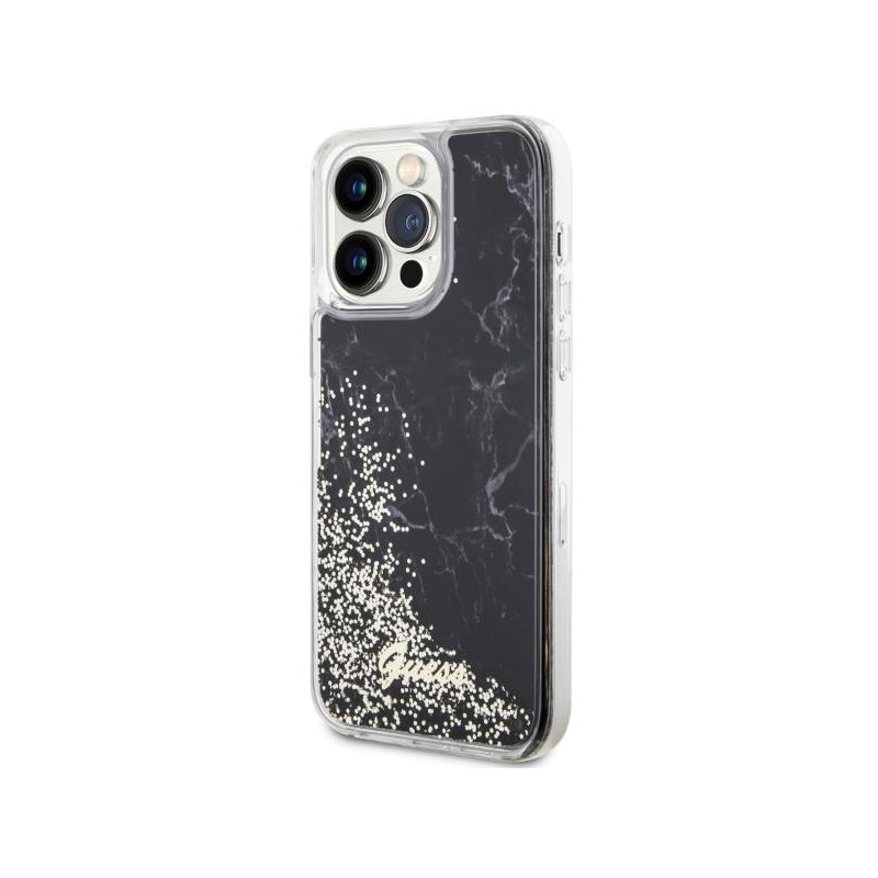 Guess Liquid Glitter Marble dėklas, skirtas iPhone 14 Pro Max - juodas
