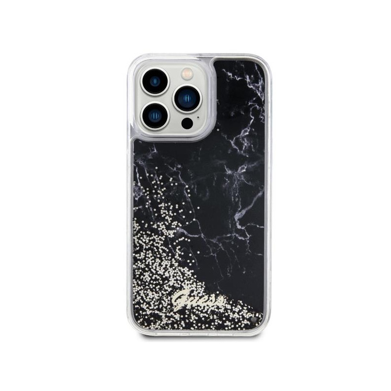 Guess Liquid Glitter Marble dėklas, skirtas iPhone 14 Pro Max - juodas