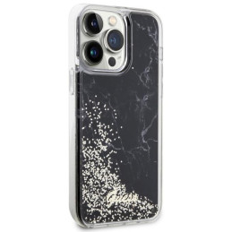 Guess Liquid Glitter Marble dėklas, skirtas iPhone 14 Pro Max - juodas