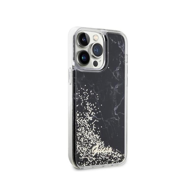 Guess Liquid Glitter Marble dėklas, skirtas iPhone 14 Pro Max - juodas