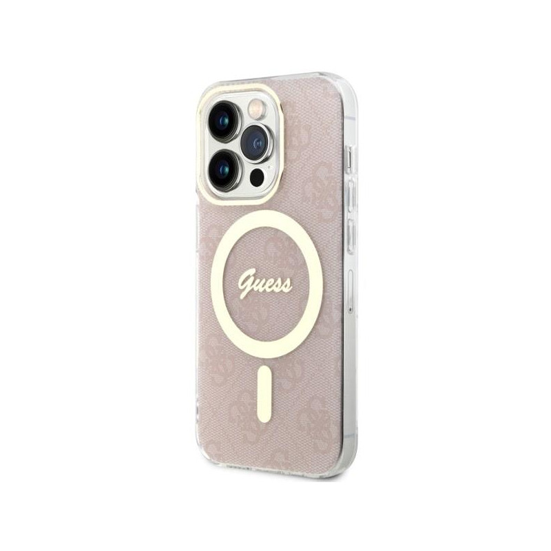 Guess 4G MagSafe dėklas iPhone 14 Pro - rožinis