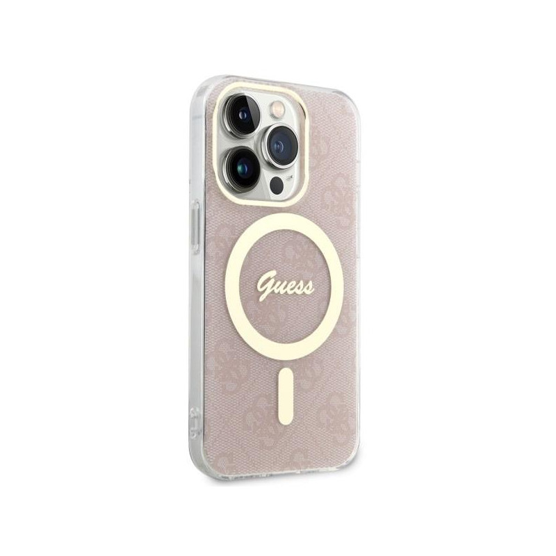 Guess 4G MagSafe dėklas iPhone 14 Pro - rožinis