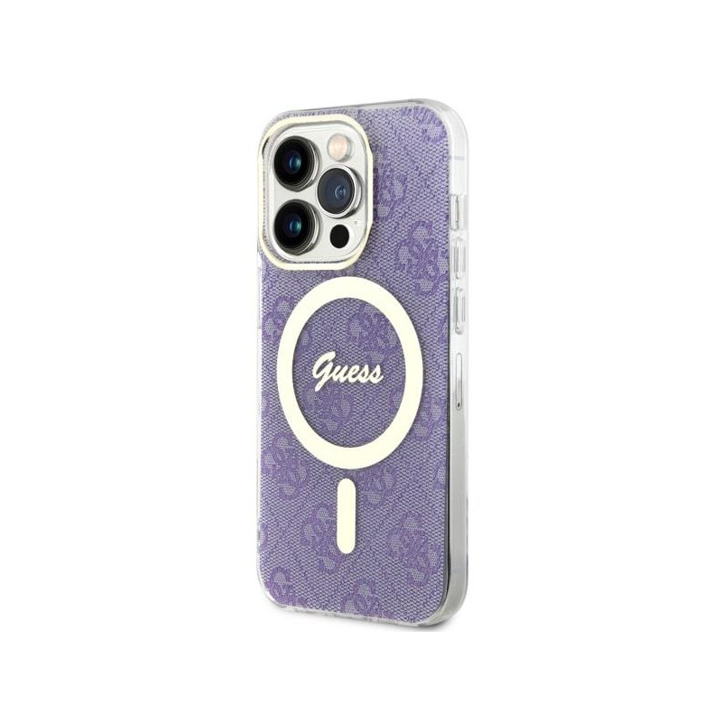 Guess 4G MagSafe dėklas iPhone 14 Pro - violetinis