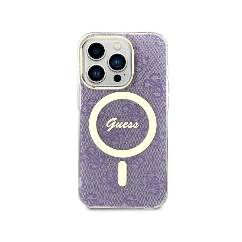 Guess 4G MagSafe dėklas iPhone 14 Pro - violetinis