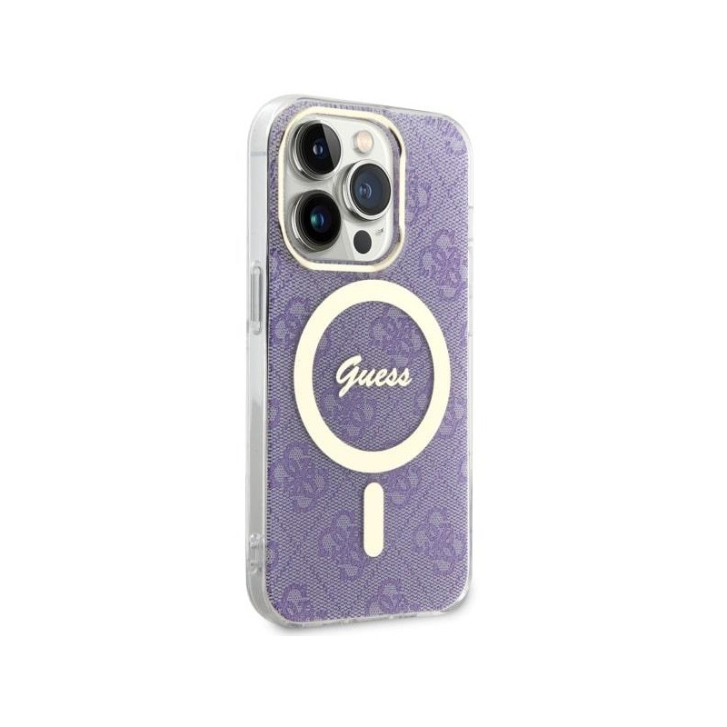 Guess 4G MagSafe dėklas iPhone 14 Pro - violetinis
