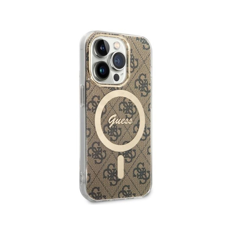 Guess 4G MagSafe dėklas iPhone 14 Pro - rudas