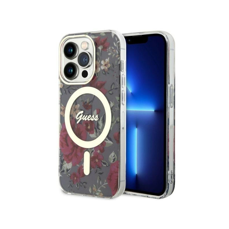 Guess Flower MagSafe dėklas iPhone 14 Pro - žalias