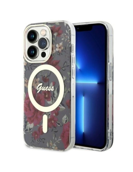 Guess Flower MagSafe dėklas iPhone 14 Pro - žalias