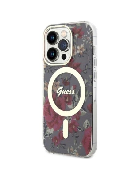 Guess Flower MagSafe dėklas iPhone 14 Pro - žalias