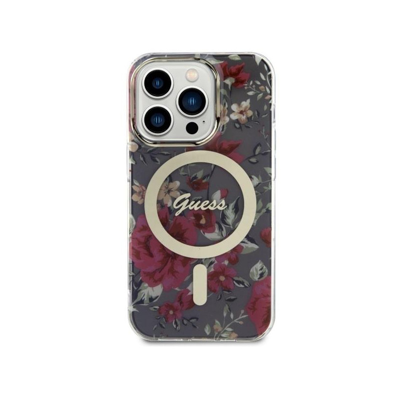 Guess Flower MagSafe dėklas iPhone 14 Pro - žalias