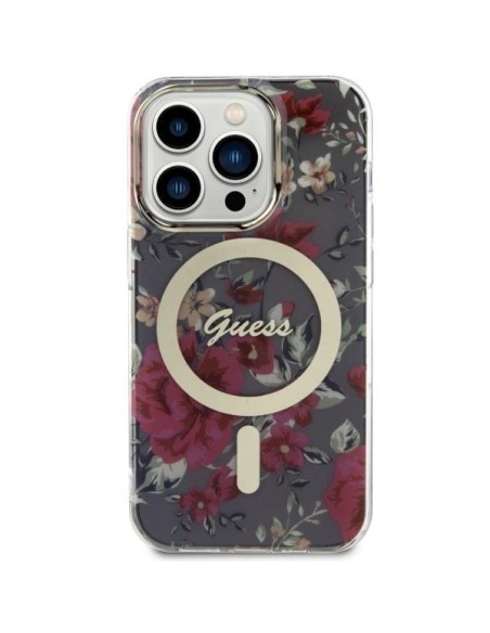 Guess Flower MagSafe dėklas iPhone 14 Pro - žalias
