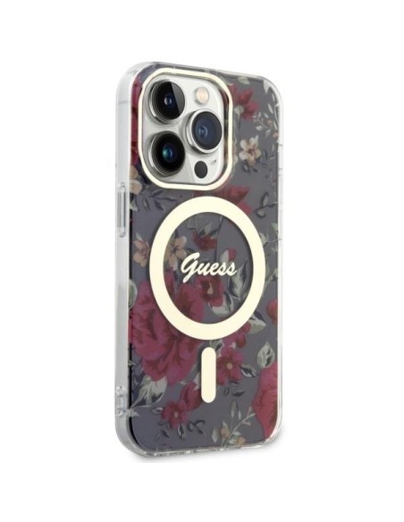 Guess Flower MagSafe dėklas iPhone 14 Pro - žalias