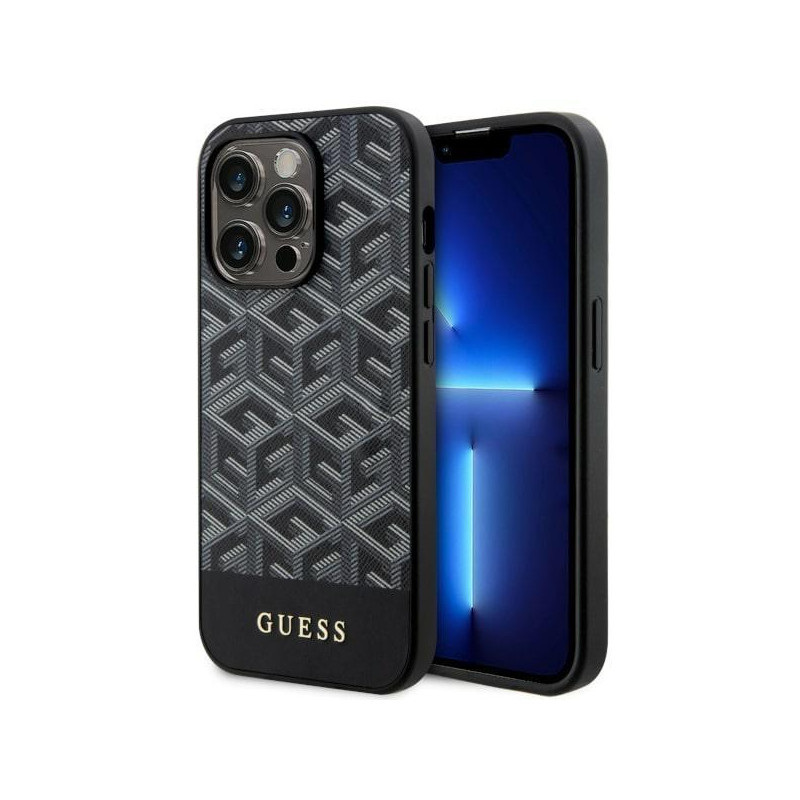 Guess GCube Stripes MagSafe dėklas iPhone 14 Pro - juodas Guess GCube Stripes MagSafe dėklas iPhone 14 Pro - juodas