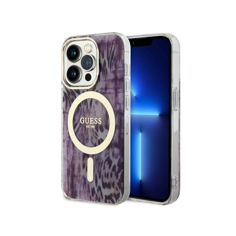 Guess Leopard MagSafe dėklas iPhone 14 Pro - rožinis Guess Leopard MagSafe dėklas iPhone 14 Pro - rožinis