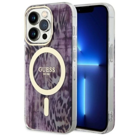 Guess Leopard MagSafe dėklas iPhone 14 Pro - rožinis Guess Leopard MagSafe dėklas iPhone 14 Pro - rožinis