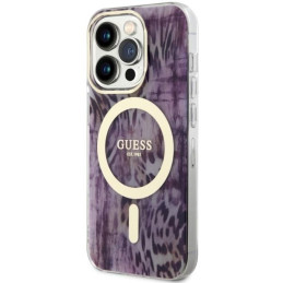 Guess Leopard MagSafe dėklas iPhone 14 Pro - rožinis